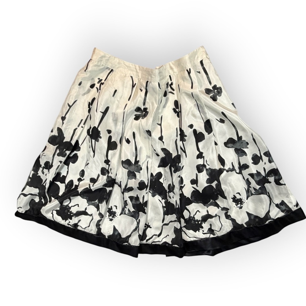 Victor Alfaro Silk‎ Floral A-Line Kawaii Skirt Black White coquette Whimsygoth